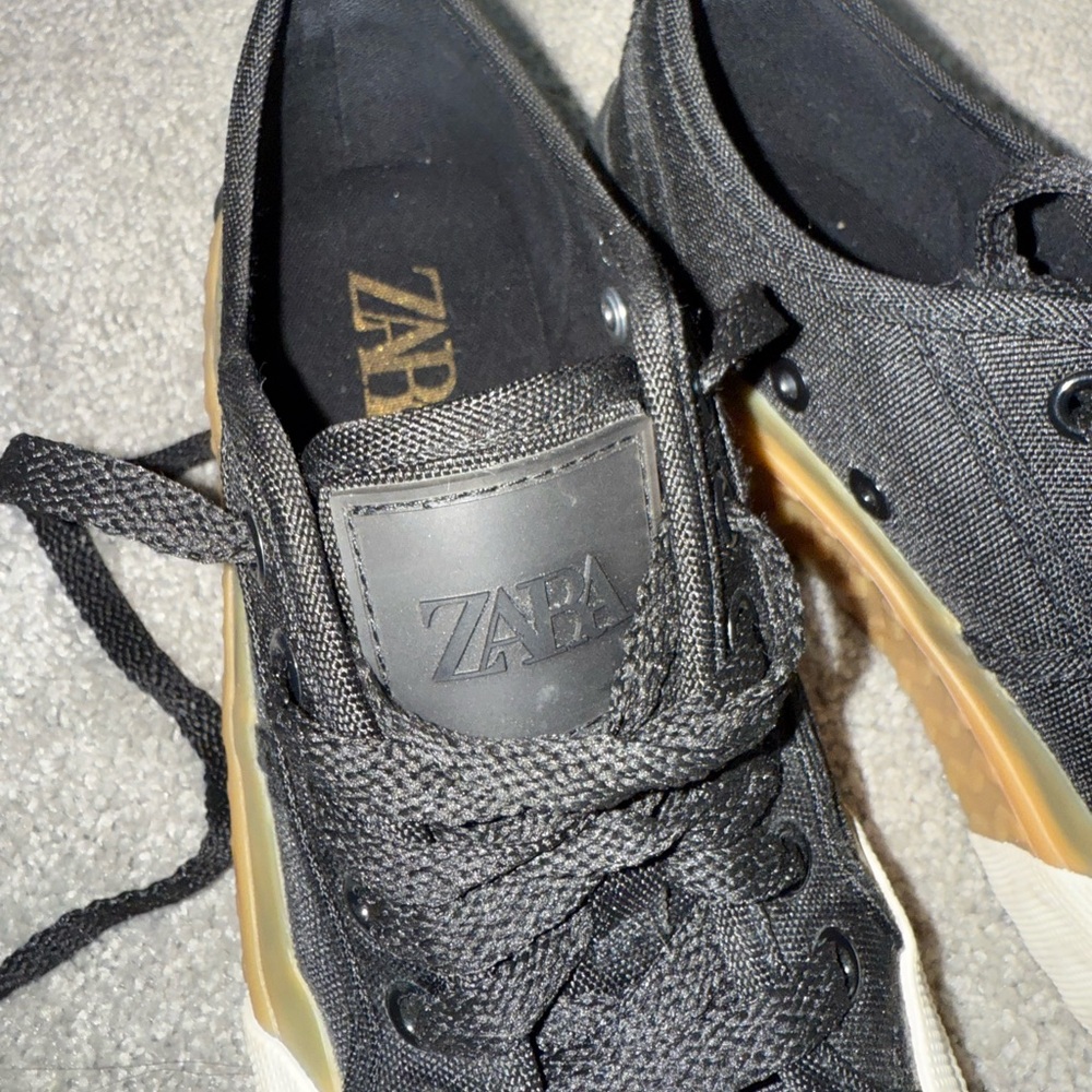 Zara Black Canvas Platform Sneakers 7 - Picture 7 of 9